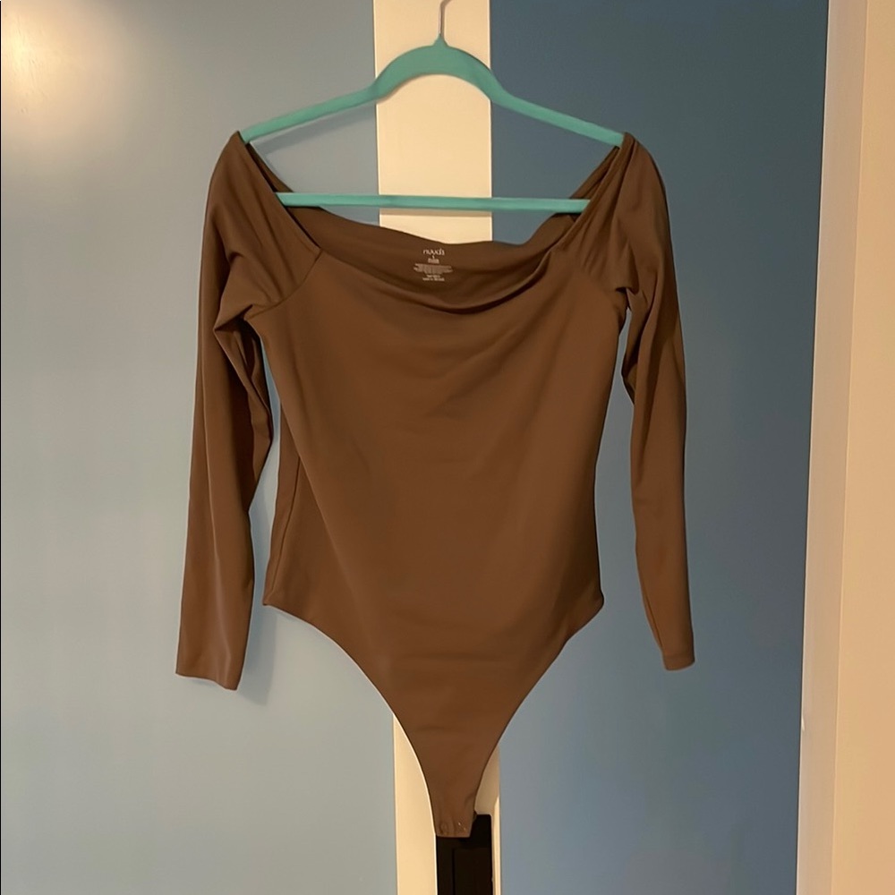 Nuuds Mocha off the shoulder Bodysuit with Long Sleeves